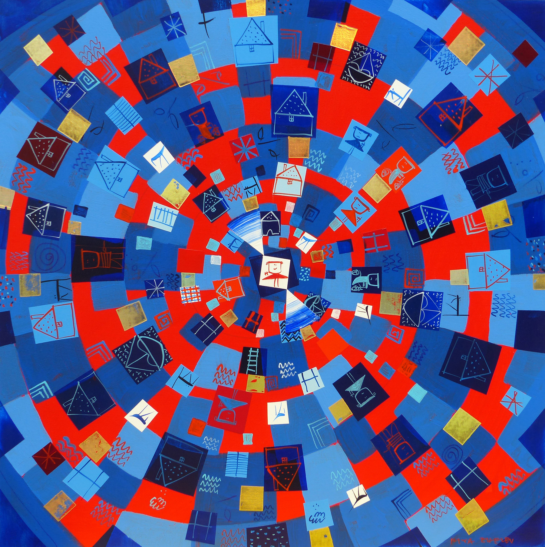 Rotation Spiral in blue, red and gold