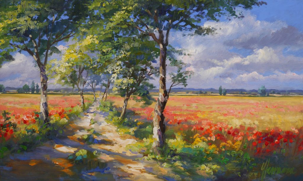 Weg durch blühende Felder